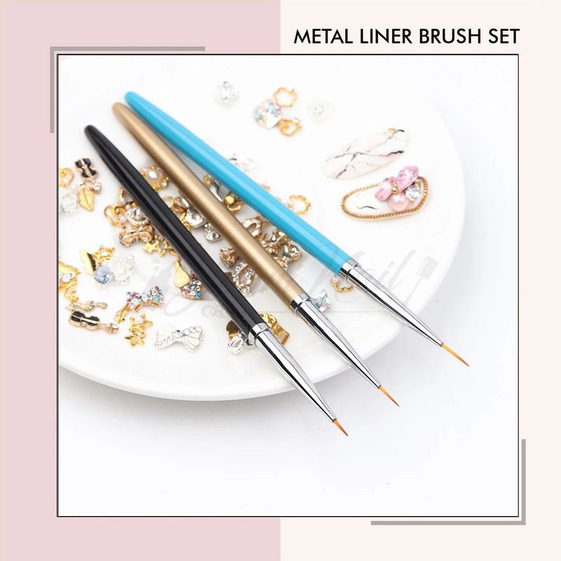 Metal painting gel brush set isi 3pcs liner line striping brush gel polish paint lukis kuas nail art