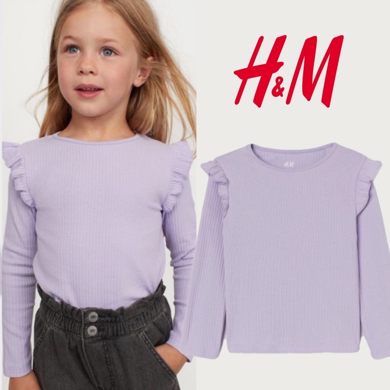 Baju anak kaos lengan panjang rib H&M ungu lilac 1-16 T - 6-8 T