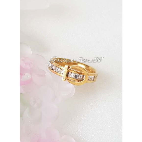 Cincin Fashion Impor Model Sabuk permata cincin Dewasa Fashion impor antikarat Premium Titanium gold