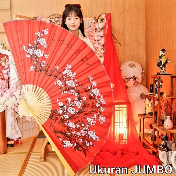 Dekorasi Kipas Jumbo Merah Kipas Bunga Sakura Photo Props Dekor Imlek Kipas Merah Sakura Merah Putih Dekor Sincia Harga Grosir Termurah