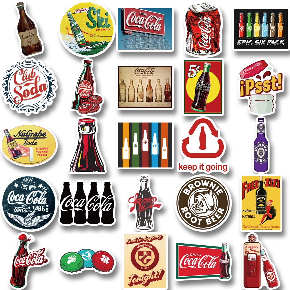 50 Pcs Stiker Desain Kartun Botol cola Tahan Air Untuk Dekorasi laptop