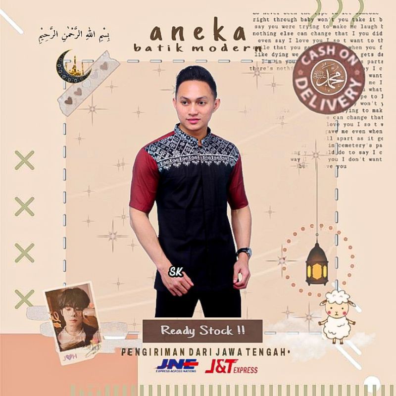 ATASAN BAJU KOKO PRIA MUSLIM LENGAN PENDEK LEBARAN KONDANGAN WARNA HITAM MERAH SILVER ABU LEBARAN