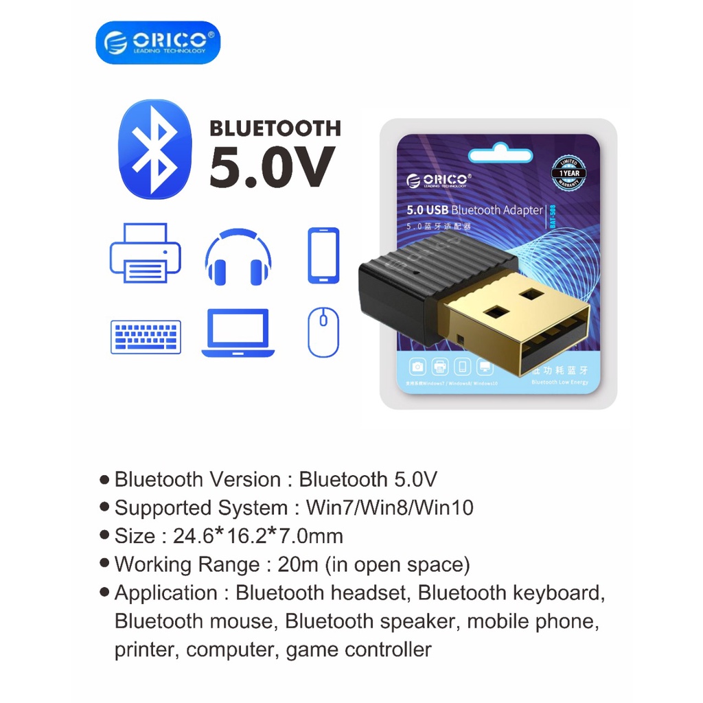 BLUETOOTH ADAPTER 5.0 USB ORICO BTA-508