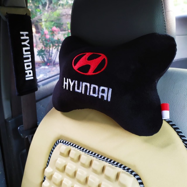 Bantal leher jok mobil set 2 in 1 mobil hyundai hitam headrest premium bestseller