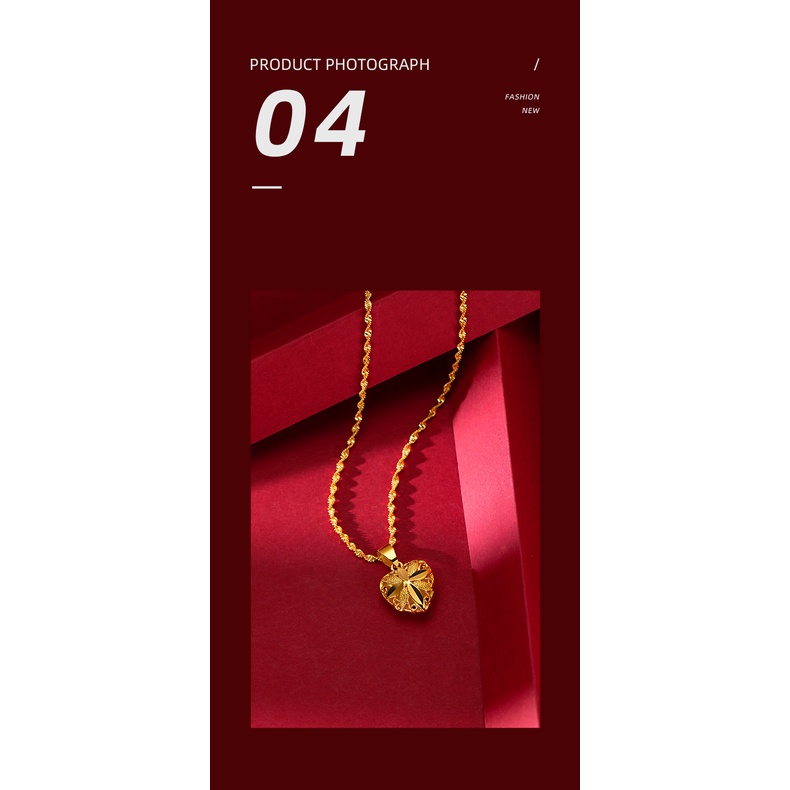 Set Kalung Rantai Lapis Emas Asli Kadar 375 Desain Hati Gaya Bangkok Untuk Aksesoris Pernikahan