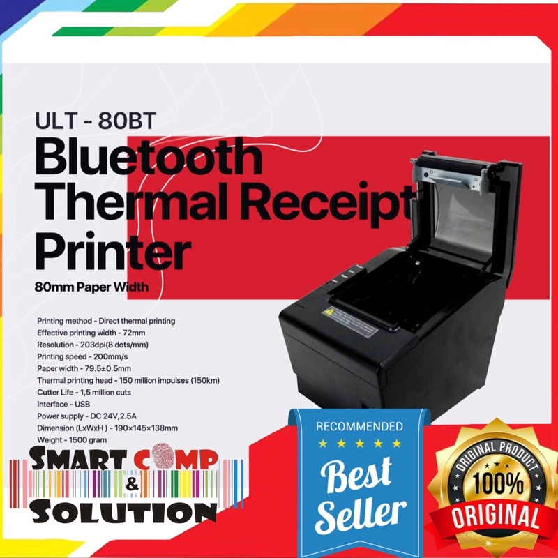 Printer Thermal ULTRON ULT80BT 80mm Bluetooth USB AutoCutter MokaPos ULT-80BT