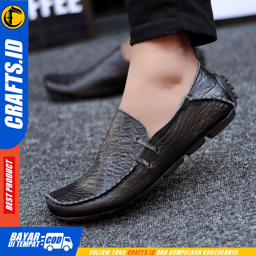 Crafts Fridz -Sepatu Casual Slip On Kulit Asli Kerja Pria