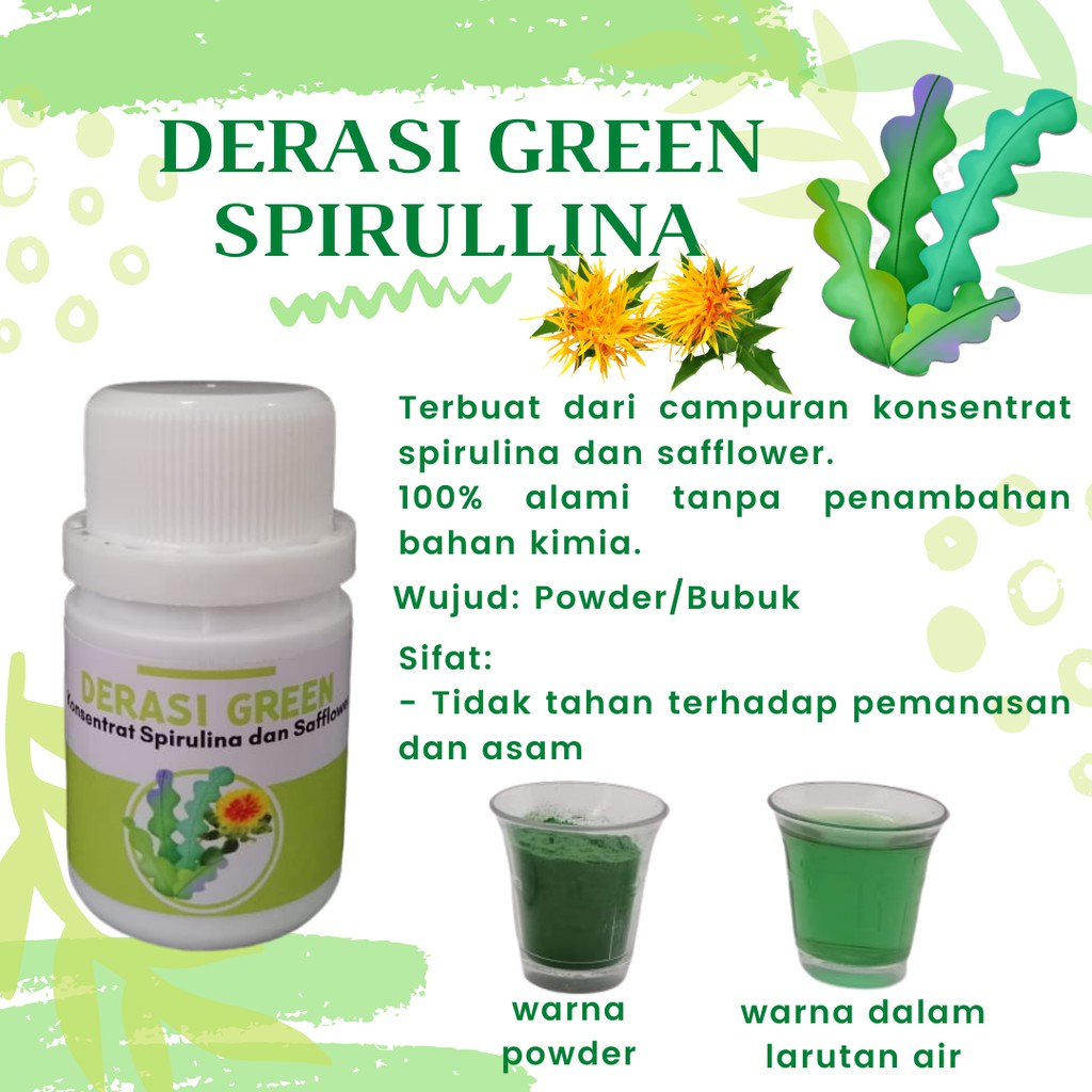

Derasi Green (Spirulina) - Pewarna Makanan 100% Alami | Campuran Konsentrat Spirulina dan Safflower | Hijau