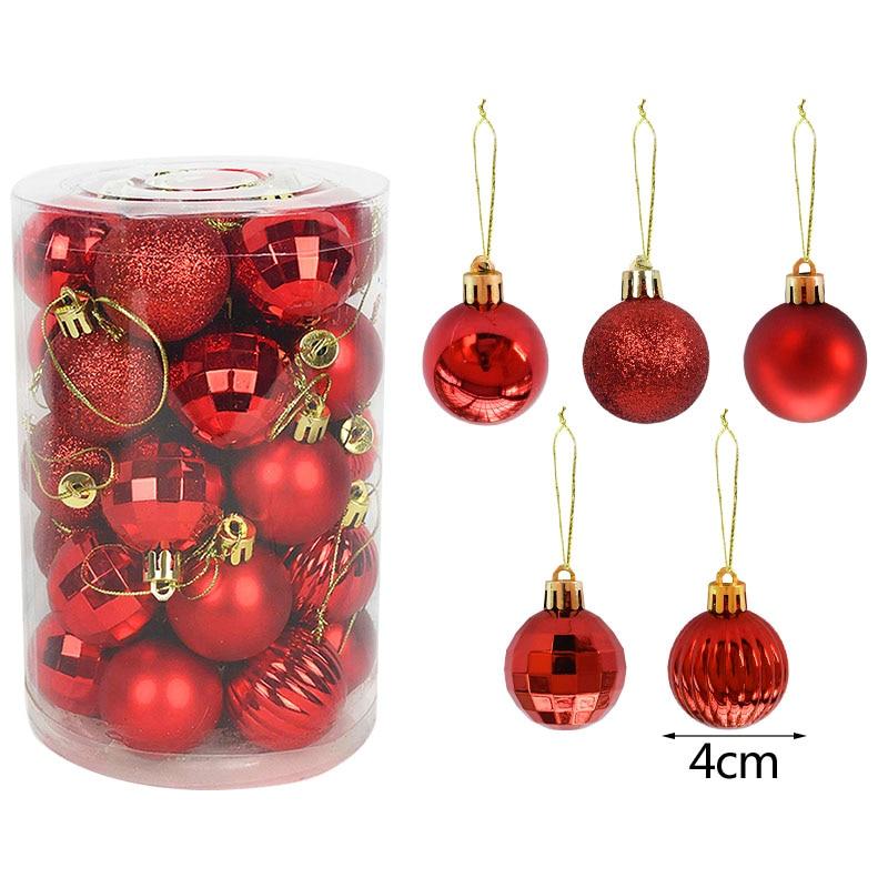 34pcs Ornamen Bola Bauble Glitter 15 Warna Ukuran 4cm Untuk Dekorasi Pohon Natal