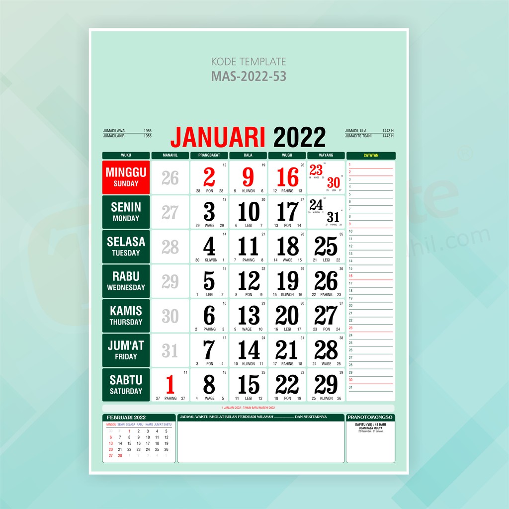 Januari jawa kalender 2022 lengkap Kalender Jawa