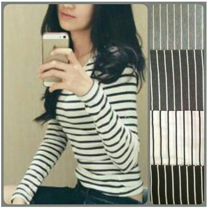 PAKAIAN BAJU  MURAH BAJU  WANITA KAOS  BELANG  L STRIPE 