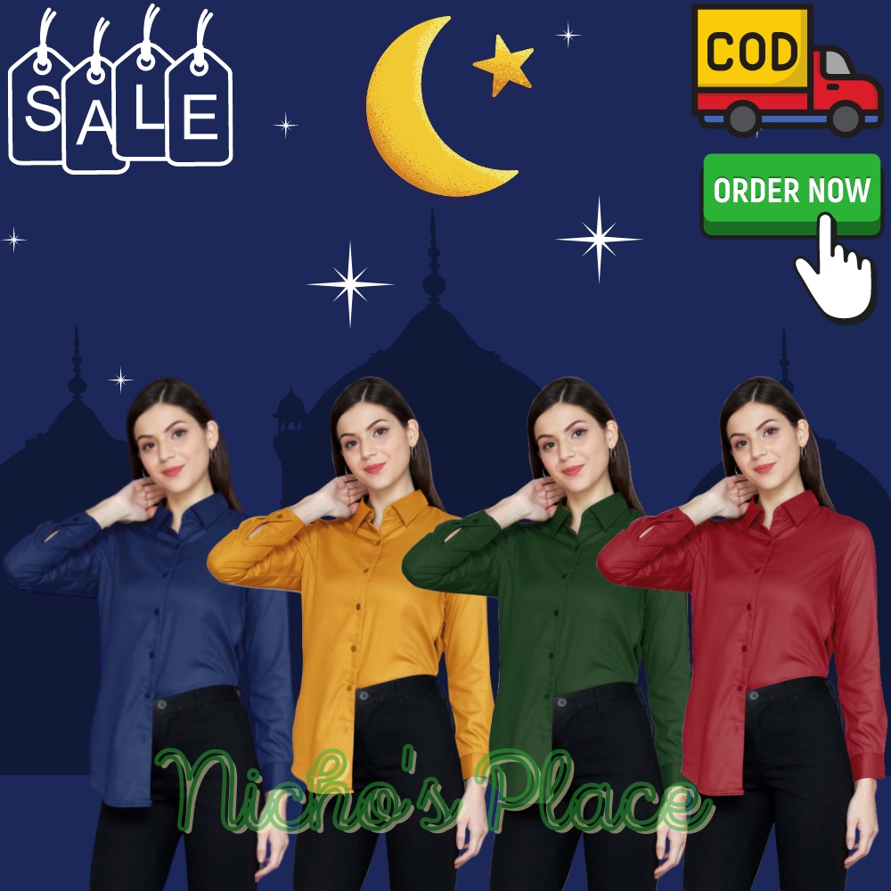 Baju kemeja remaja wanita cewek kekinian kemeja polos wanita lengan panjang