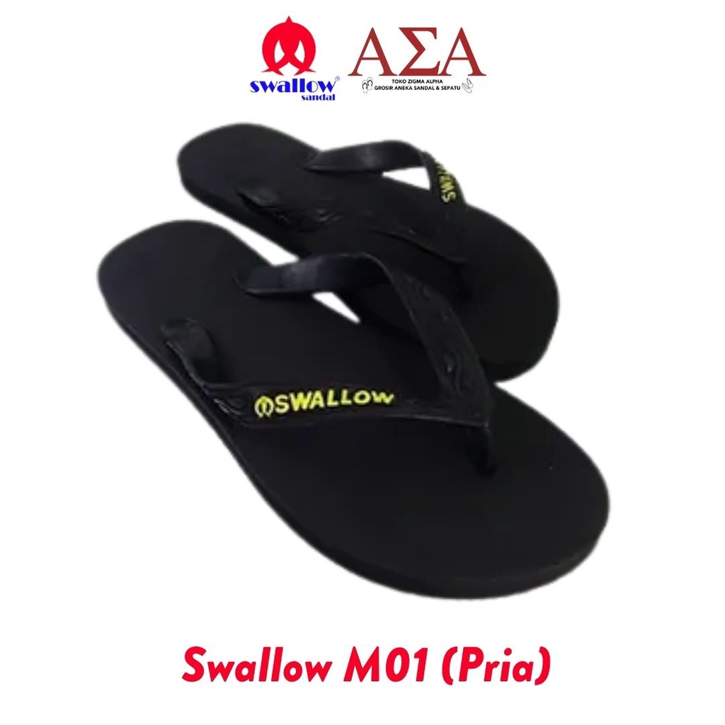 Sandal Jepit Pria Hitam Polos Swallow M01