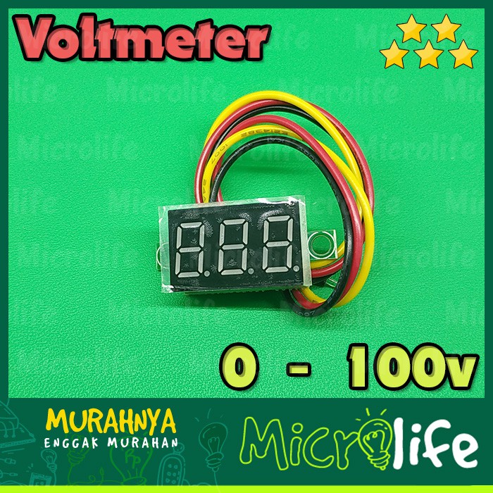 VOLTMETER DIGITAL 0-100v 3 WIRES 0.36 INCH MERAH