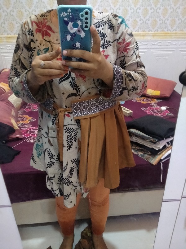 Ori Atasan Blouse Batik Wanita Modern Halus Kombinasi Brokat Polos