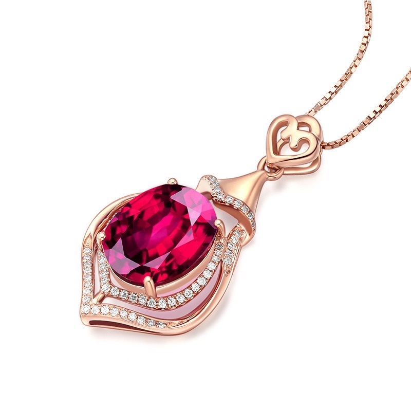 [Ready Stock]Fashion Inlaid 3 Karat Colored Gemstone Pendant Plated 18K Gold Necklace