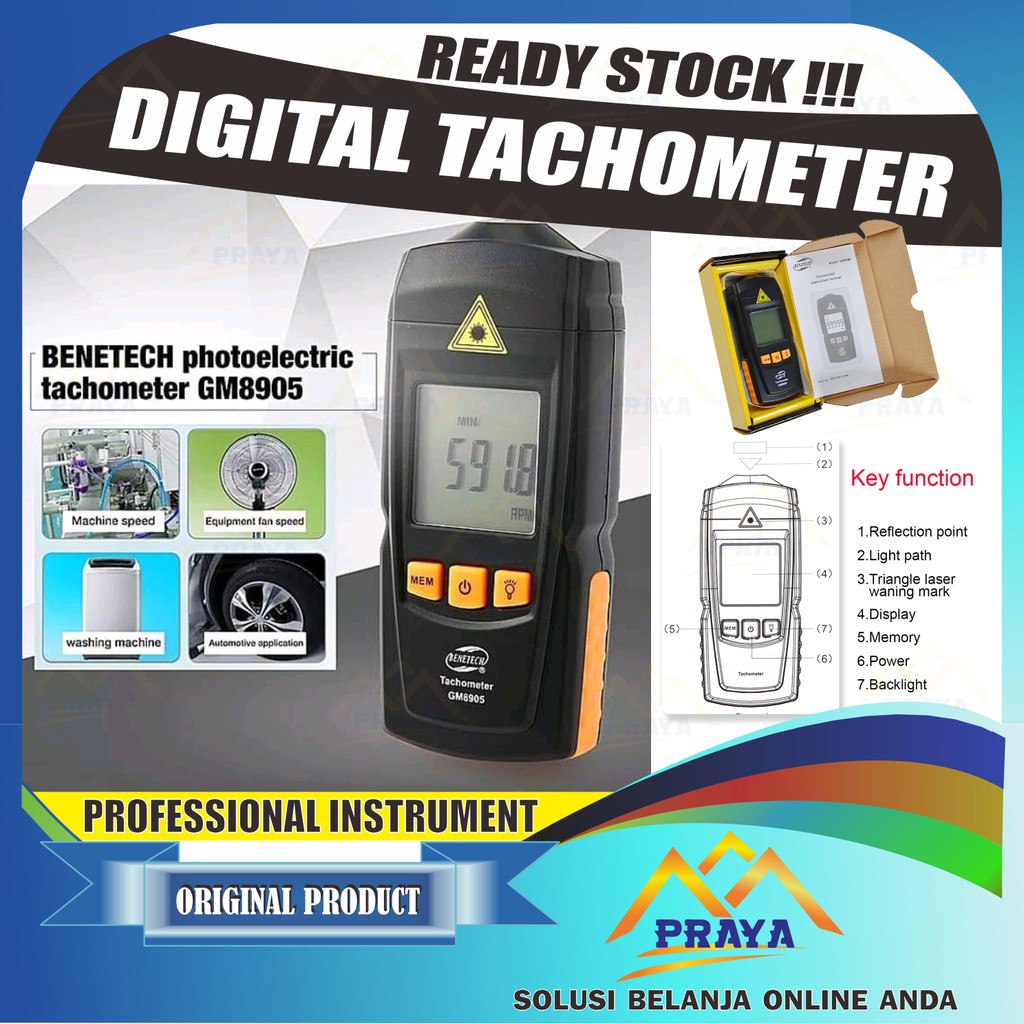 Tachometer GM8905 Alat Ukur Putaran Laser Digital Tester RPM Meter