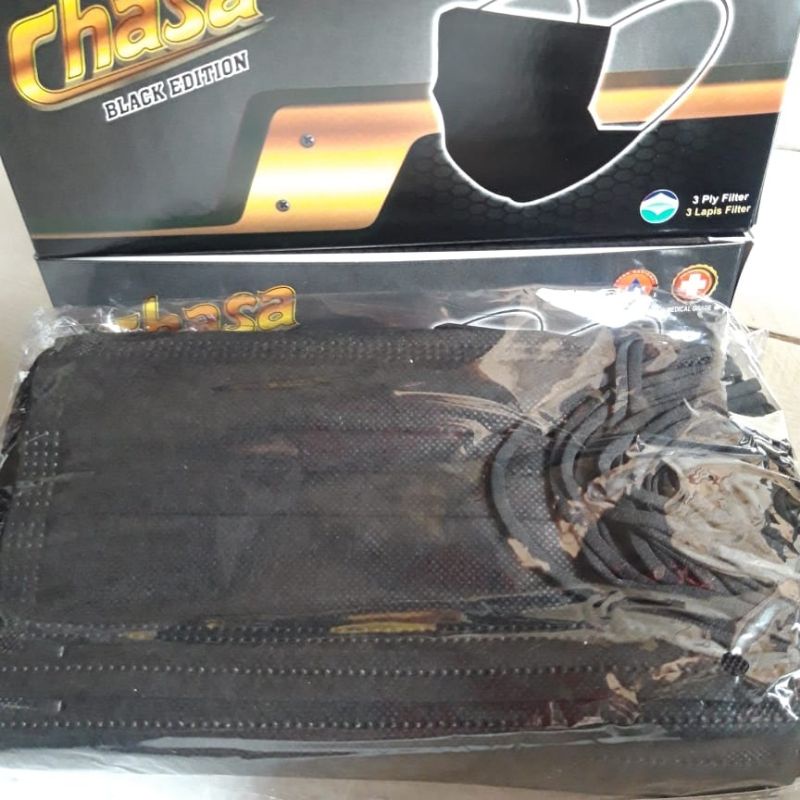 Masker Chasa 3ply black edition (embos chasa), Hrg 50pcs/box