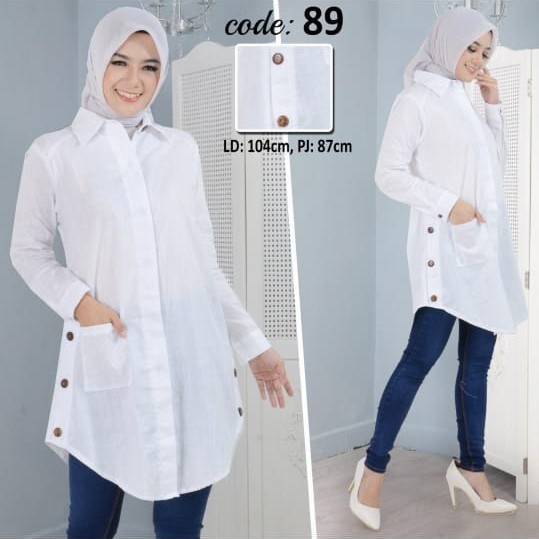 TUNIK BAHAN KATUN SERAT /TUNIK PUTIH/ATASAN TUNIK/BLUS PUTIH TUNIK - 3L