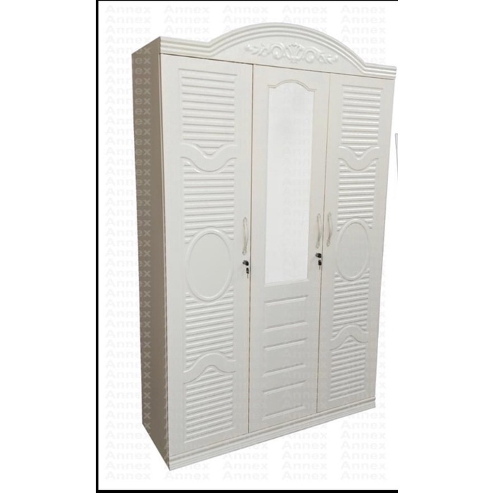Lemari Pakaian Besi 3 pintu ukir cermin putih ANTI RAYAP & BANJIR