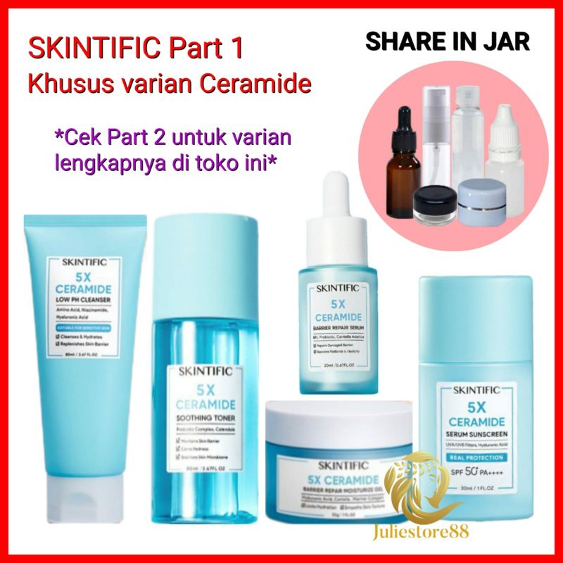 (SHARE IN JAR) SKINTIFIC 5X Ceramide Moisture Gel Soothing Toner Serum Sunscreen Cleanser Truffle Biome