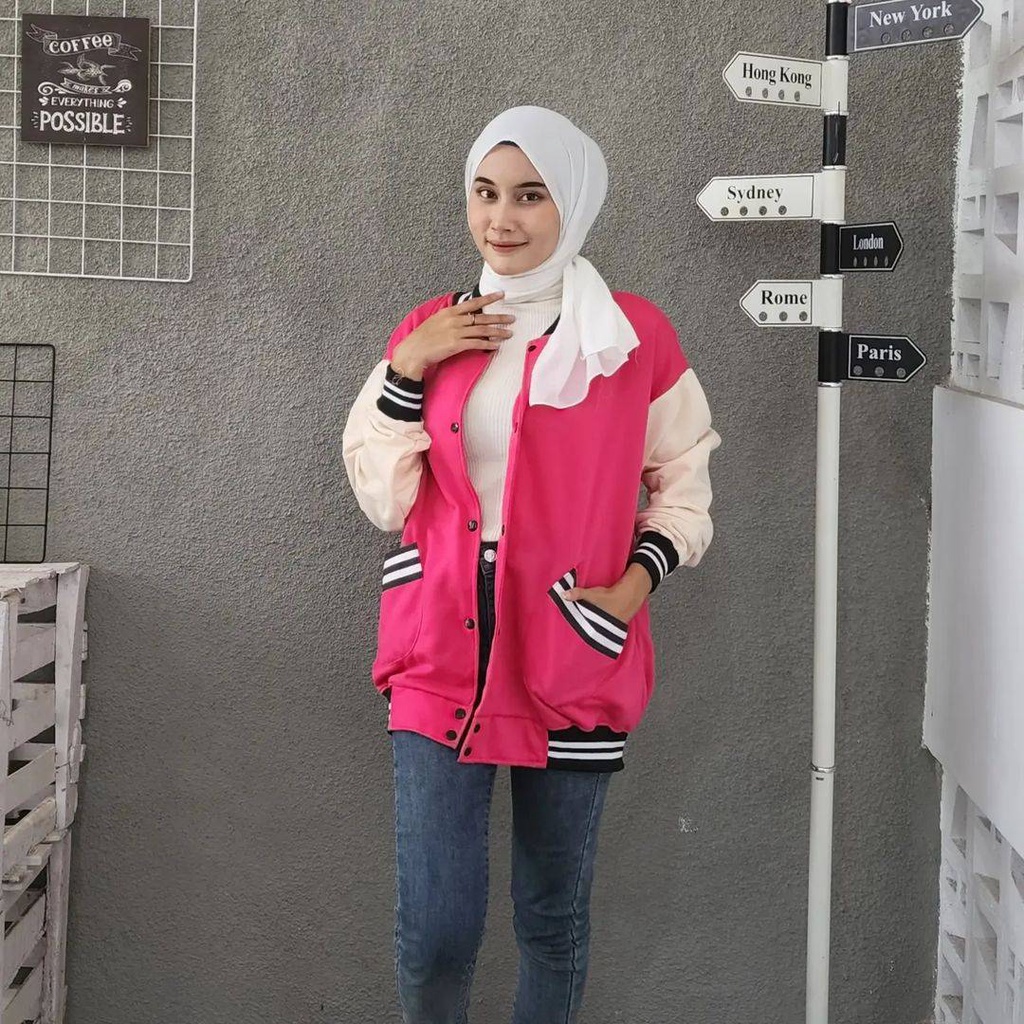 OVAL BASEBALL Sweater Jacket Varsity Baseball Oversize Outerwear Pria Wanita Kekinian Gaya Casual Stylish Ala Korean