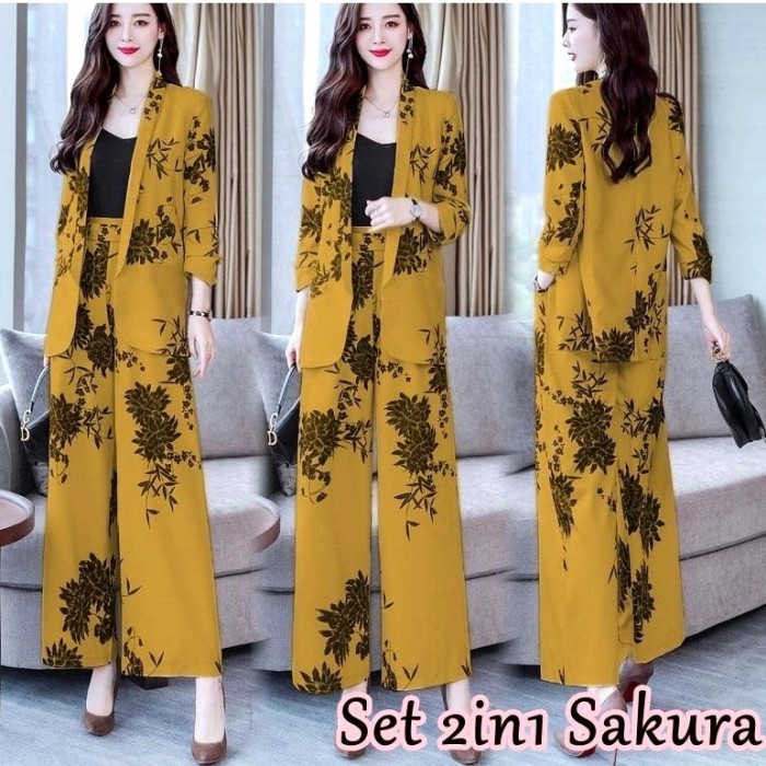 blazer nita setelan celana panjang nita 2in1 baju kerja kantor Sakura - Mustard E4J8 VIRAL blazer se