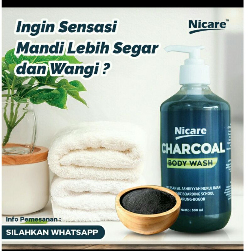 Nicare, Bodywash ,Sabun mandi Cair, Charcoal, Sabun mandi cair, Sabun mandi cair botol,  Sabun mandi