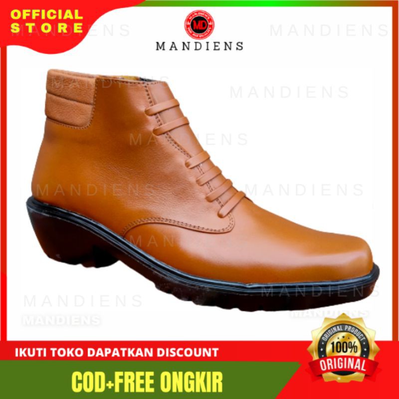 MANDIENS - Sepatu Boots Pria Kulit Asli Medali K186 - Sepatu PDH Sol Tebal Jenggel Gaya Koboi Hiker