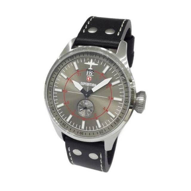 Jam Tangan Expedition E 6663 Leather / Kulit Black Silver Pria / Cowok Original