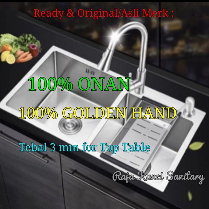 Sanitary | Paket Kitchen Sink Onan Golden Hand 8245 Ss Sus 304 +Kran+Tempat Sabun