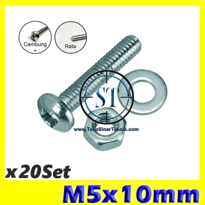 x20 Set Baut Mur Ring M5 x 10mm JP 5x10 5x10mm 5 x 10 5 x 10mm