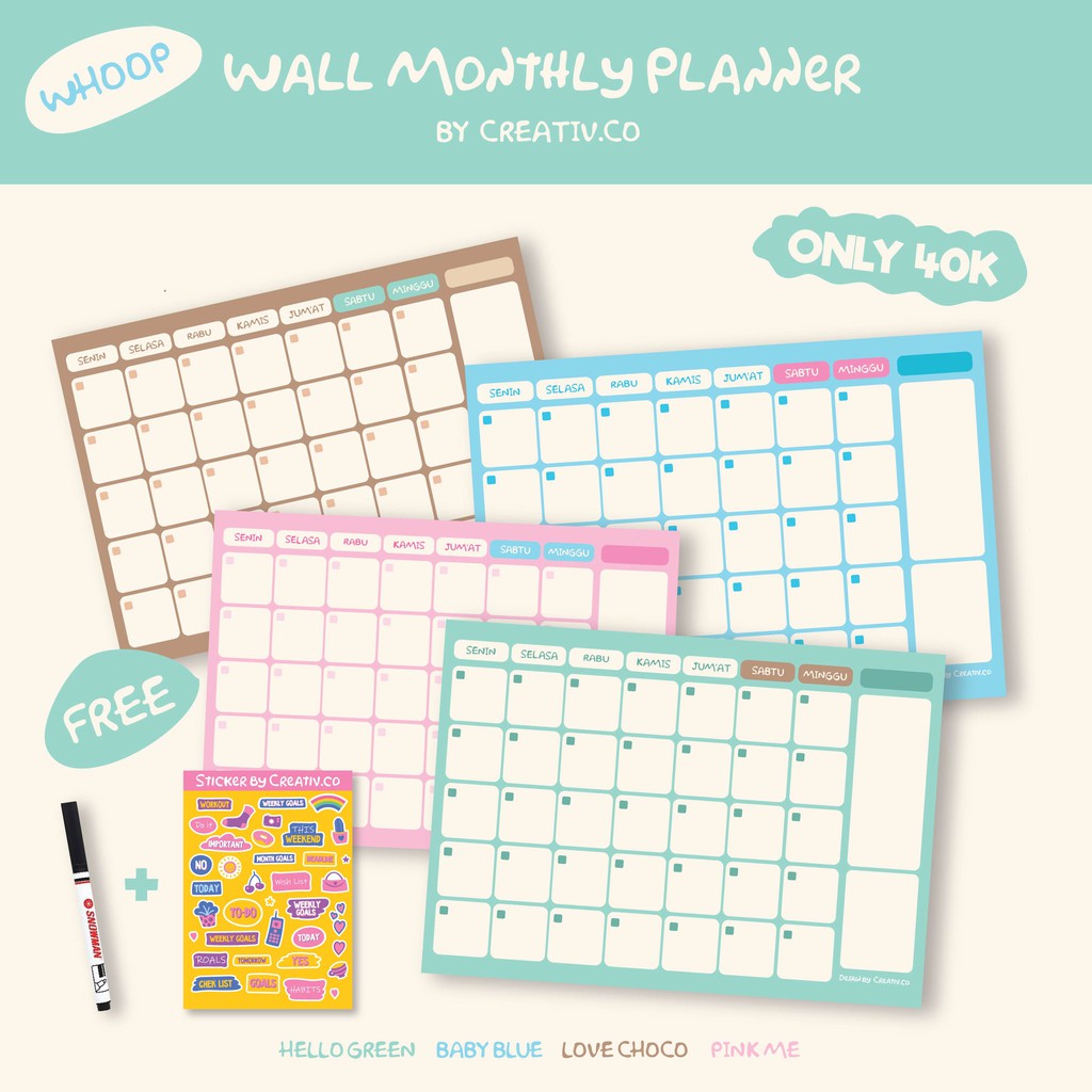 

WALL MONTHLY PLANNER [BONUS STICKER] [BONUS SPIDOL] [PLANNER MURAH]