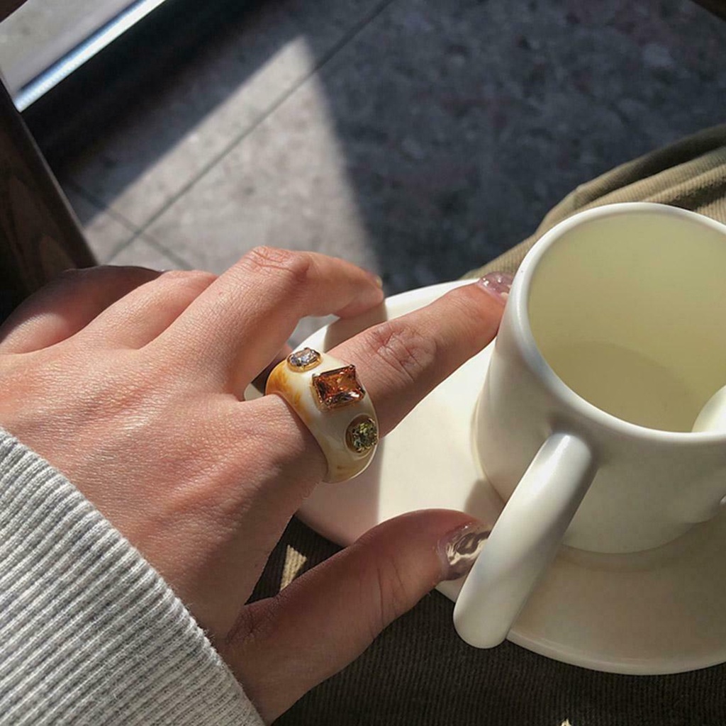 Hu Hu Hu Hu Hu Alat Bantu Pasang Kacamata♡ Cincin Wanita Bahan Akrilik Hias Berlian Imitasi Untuk Pesta / Hadiah