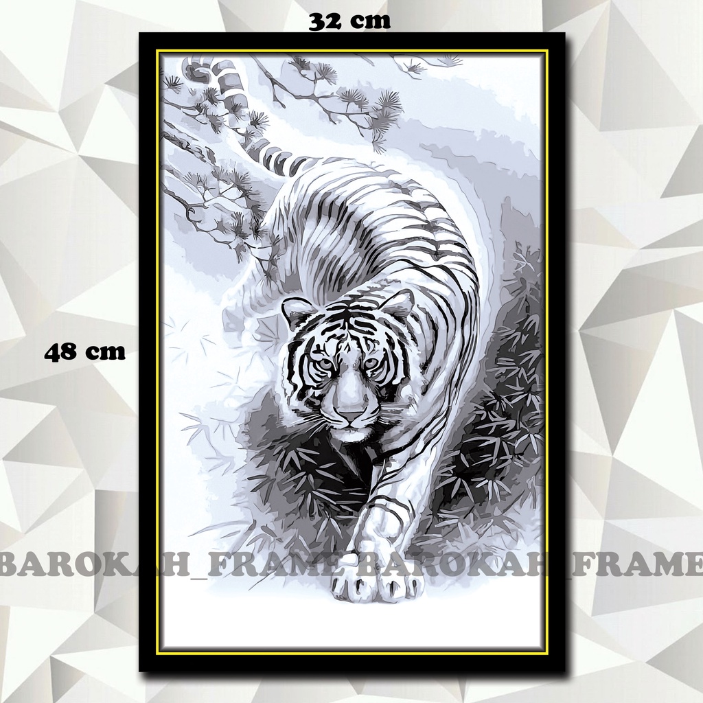 Hiasan dinding Macan Putih Harimau Putih Foto Gambar Poster Bingkai  32x48cm