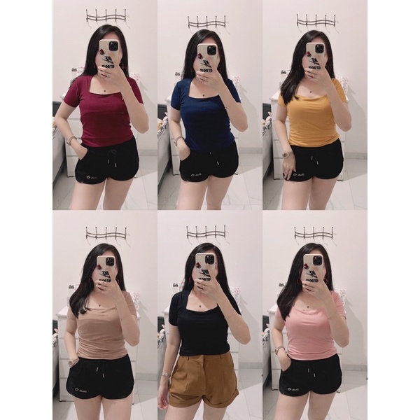 squareneck top | atasan leher square polos | croptop squareneck lengan panjang / pendek | croptop square import