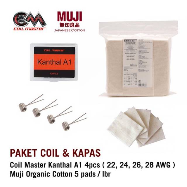 Paket Hemat coil prebuilt coil master dengan muji japan 5 pad organic cotton