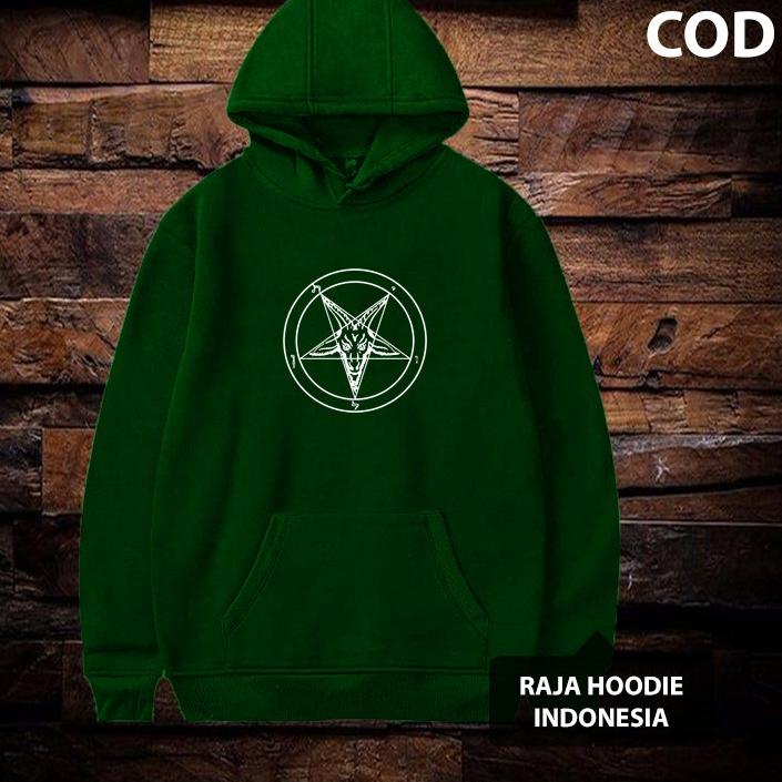 Hoodie sweater pria wanita cotton fleece sablon digital printed logo sigil of baphomet pentagram