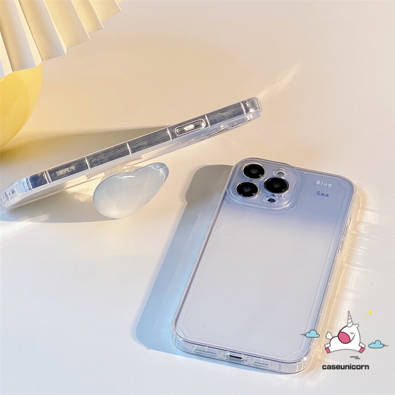 Oppo A15 A17 A57 A95 A17K A55 A16 A78 A58 A7 A5S A54 A16K A12 A3S A96 Reno8 8T A76 A5 A9 A31 A74 A1K A35 A94 A12E Soft Case Gradasi Biru Dengan Braket Penyangga Love Heart Holder Lucu