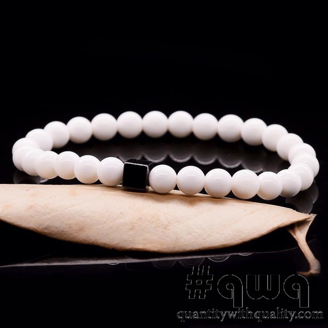 gelang unisex white onyx square blustin hematite bangle hype fashion