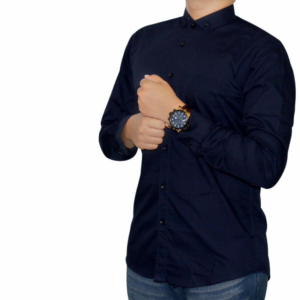 Kemeja Polos Pria Formal Putih Hitam Navy Biru Dongker Maroon Blue Lengan Panjang - kemeja putih