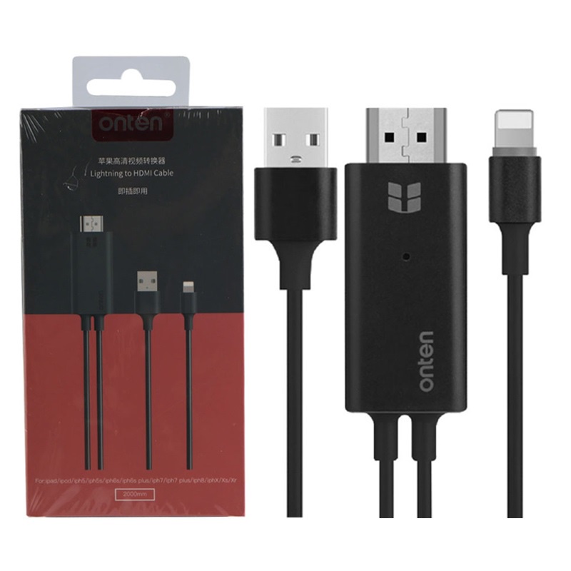 ONTEN OTN-7575S - Lightning to HDMI Cable - 2000mm Length - Converter Adapter dari Perangkat dengan port Lightning ke HDMI