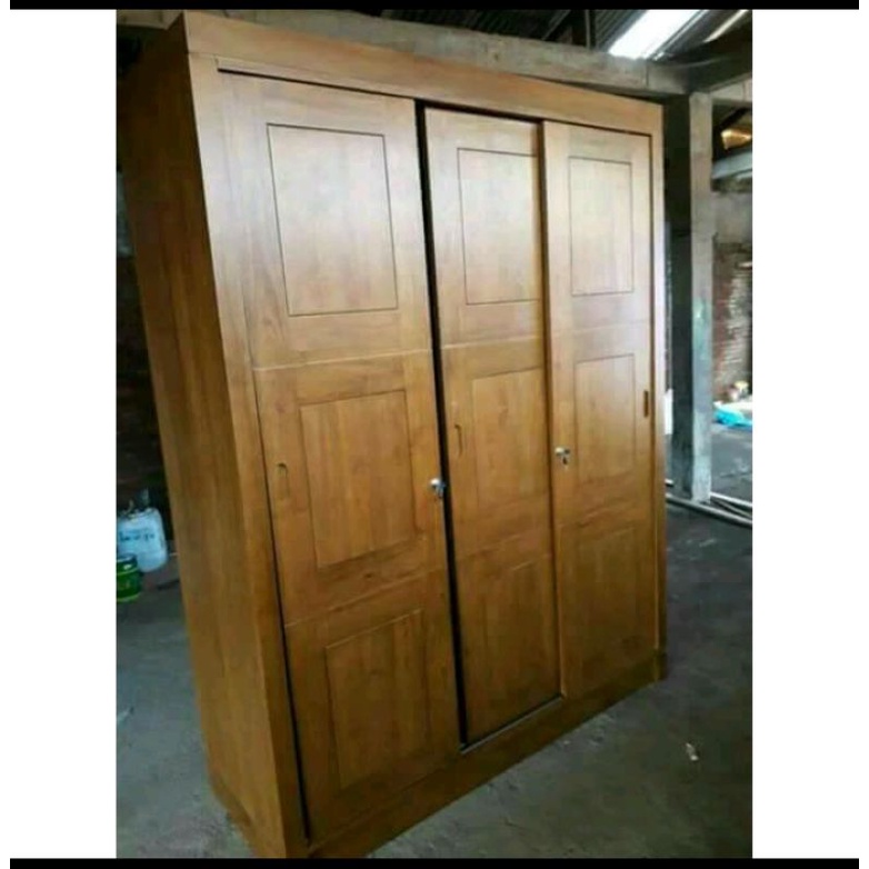 lemari jati minimalis sliding 3 pintu furniture jepara