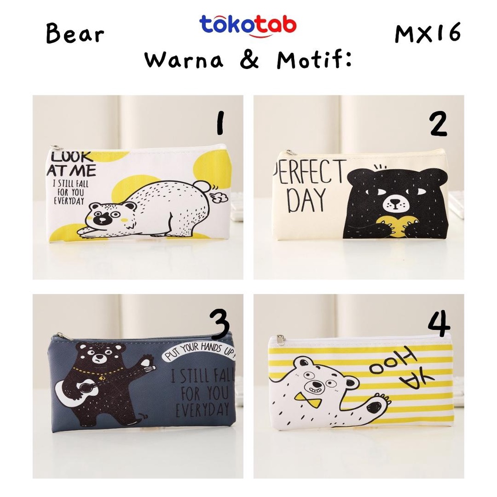 Tokotab - Tempat Pensil Resleting Cute Simple Korean Student Pencase Kanvas-Bear