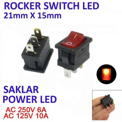 BA-13 Switch Saklar 3 Pin ( 3 Kaki ) + Lampu LED Merah Rocker Switch On Off Pencet Hotel Dispenser p