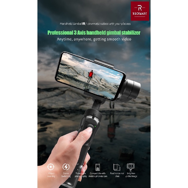 ROCKWARE RW-F6 - 3-Axis Folding Stabilizer - Gimbal Smartphone