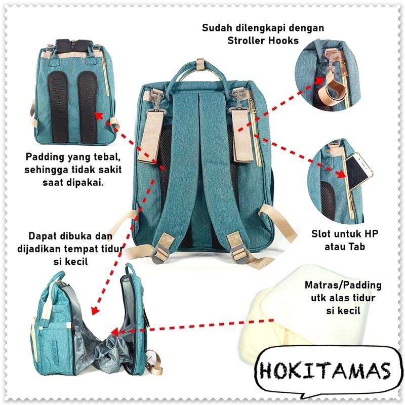 Tas Bayi Multifungsi Tempat tidur lipat Baby diapers bag Perawatan tas Perlengkapan Ransel Backpack