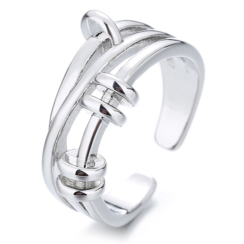 Charms Cincin Rantai Model Terbuka Bahan Stainless Steel Gaya Punk Retro Untuk Wanita