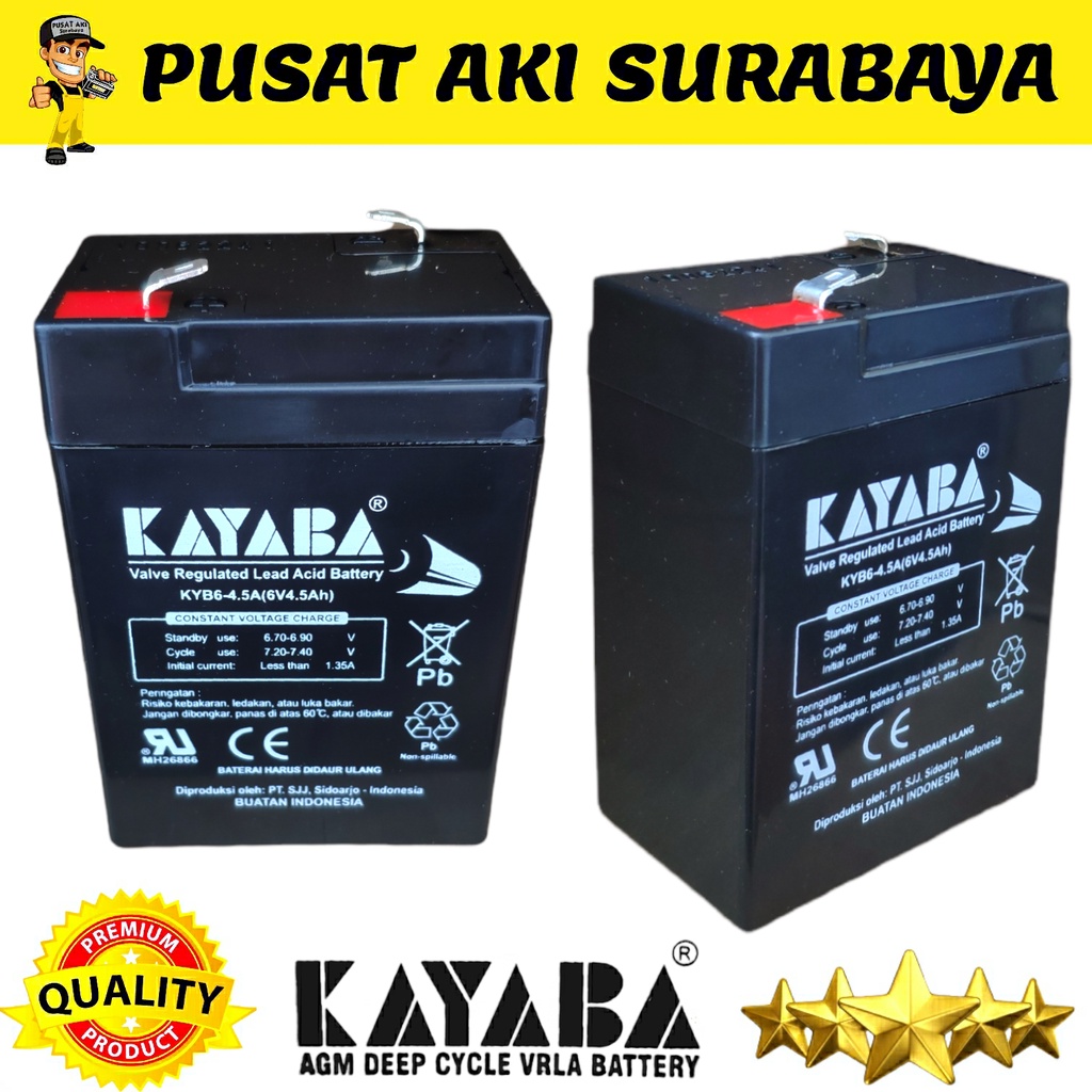 KAYABA 6 VOLT 4.5 AMPER BATERAI MOTOR MAINAN ANAK MOBIL MOBILAN AKI 6V 4AH BATTERY RC CONTROL 6VOLT