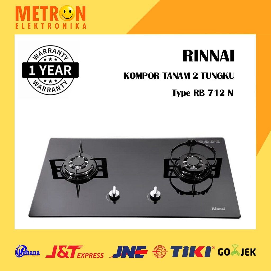 RINNAI RB 712 N (GB) - GLASS BLACK - BUILT IN HOB 78 CM 2 TUNGKU / KOMPOR TANAM 2 TUNGKU / RB712N